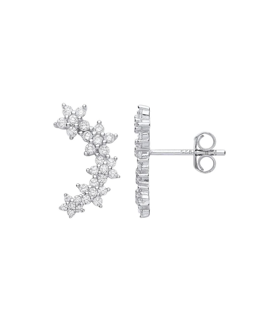 Jewelco London Metallic 925 Sterling Cz Trilogy Daisy Flower Cluster Drop Earrings