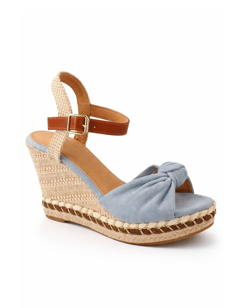 Spot on Natural Knot Front Espadrille Wedge Sandal With Ankle Strap