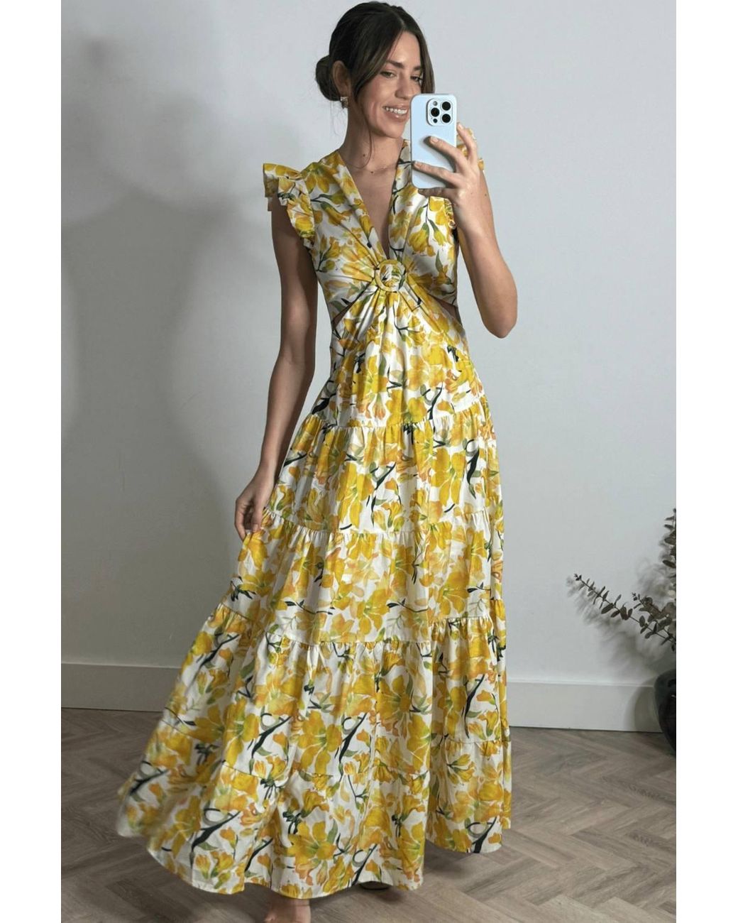Style Cheat Metallic Indie Cut-Out Frill Maxi Dress