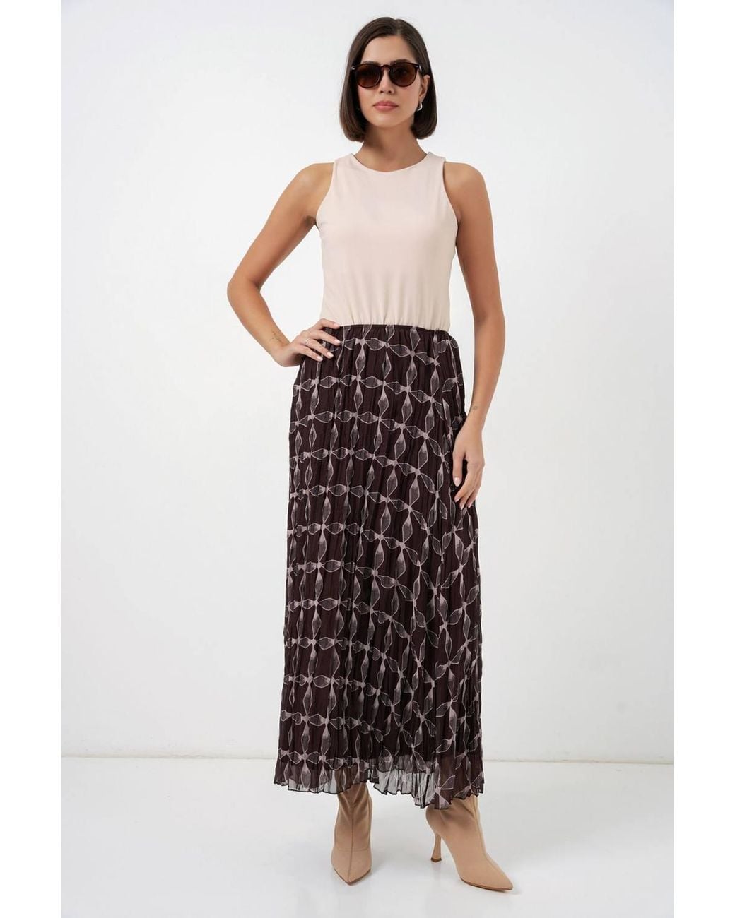 Bigdart Brown High Waist Geometric Print Maxi Skirt