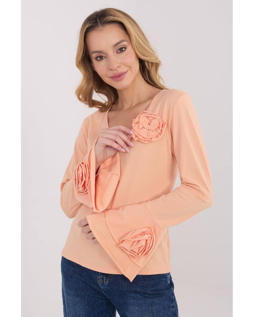 Love Lace Pink Elegant Cotton V Neck Bell Sleeve Blouse Floral