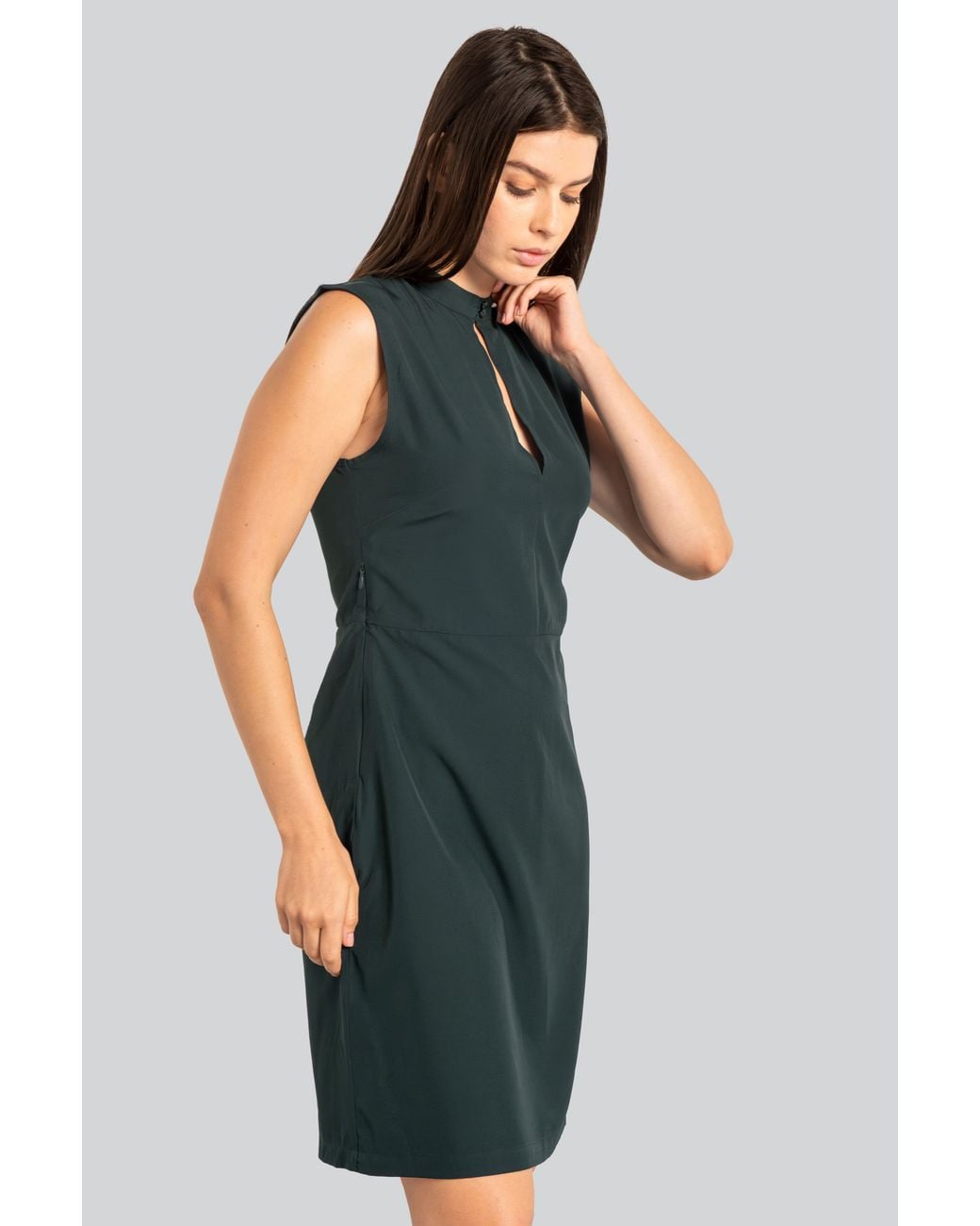 Enorsia Blue Band Collar Sleeveless Chettle Dress
