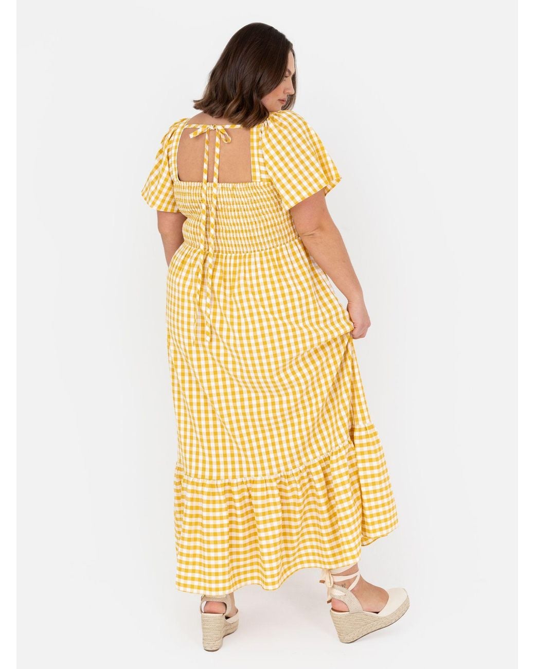 Lovedrobe Metallic Gingham Square Neck Short Sleeve Midaxi Dress
