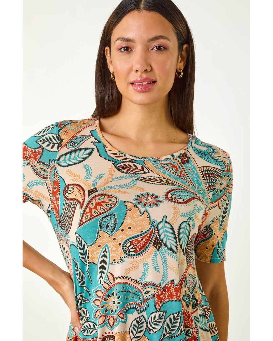 Roman Blue Floral Print Hanky Hem Tunic Top