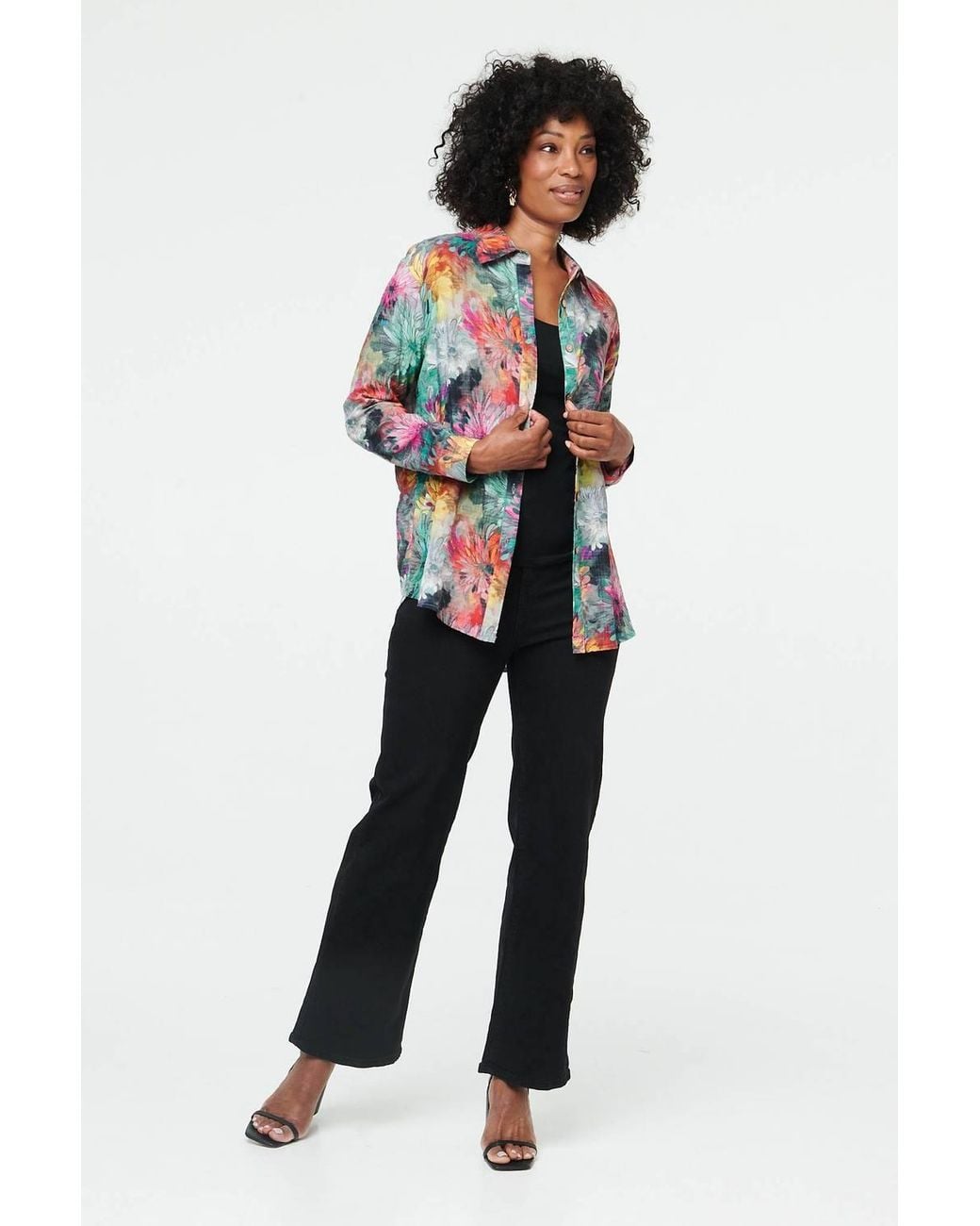 Izabel London White Abstract Relaxed Fit Long Sleeve Shirt
