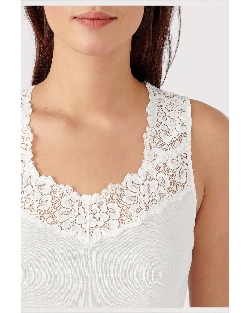 DAMART Blue Sleeveless Thermolactyl T-Shirt Lace Trim Regular Length Jersey