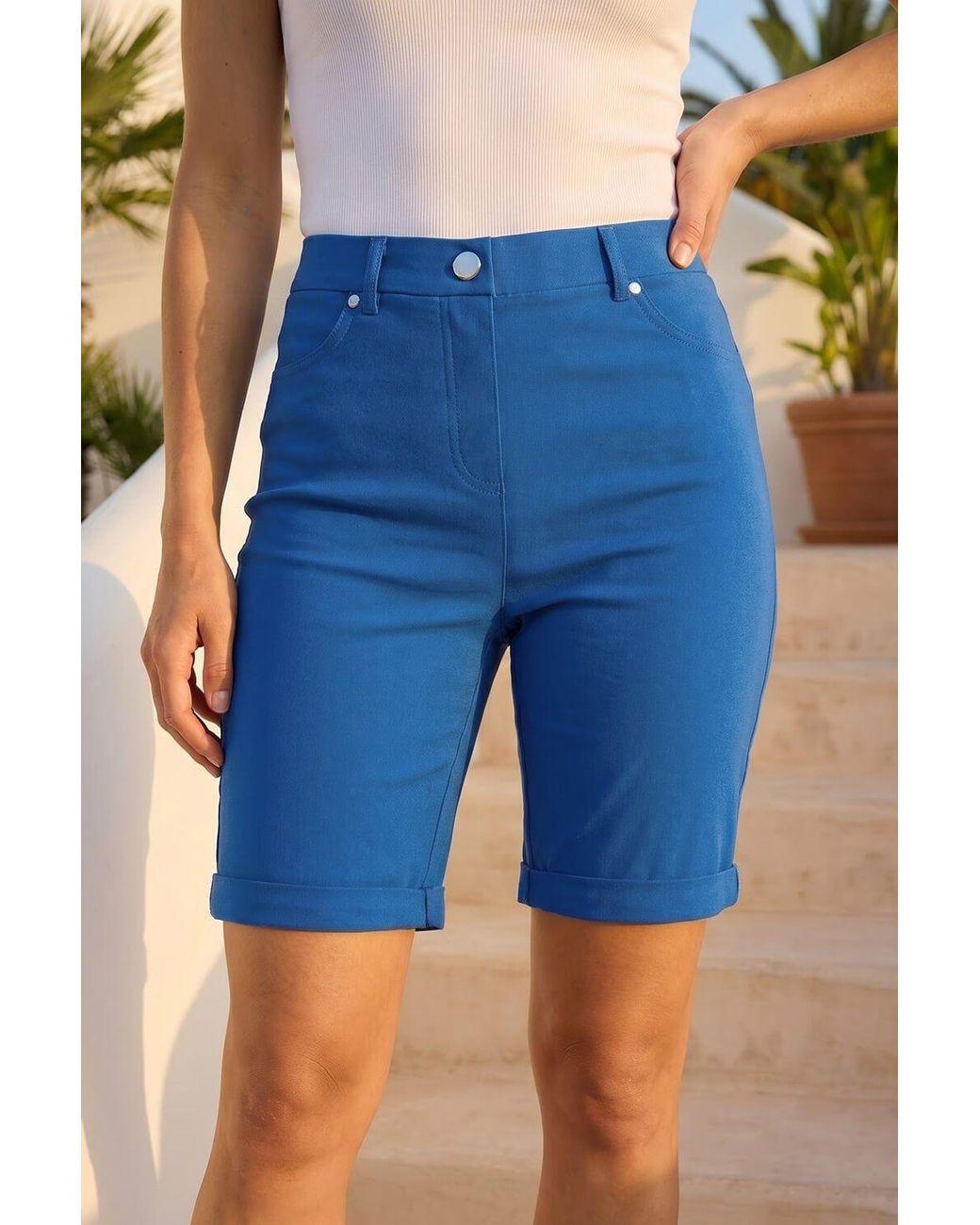 Roman Blue Turn Up Stretch Shorts
