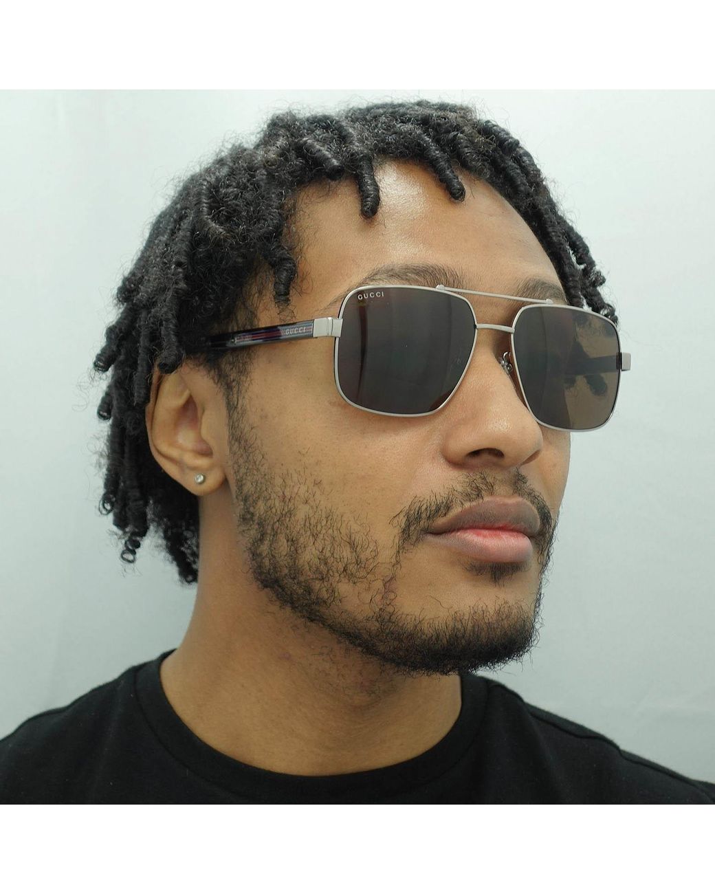 Gucci Brown Square Ruthenium Havana Sunglasses for men