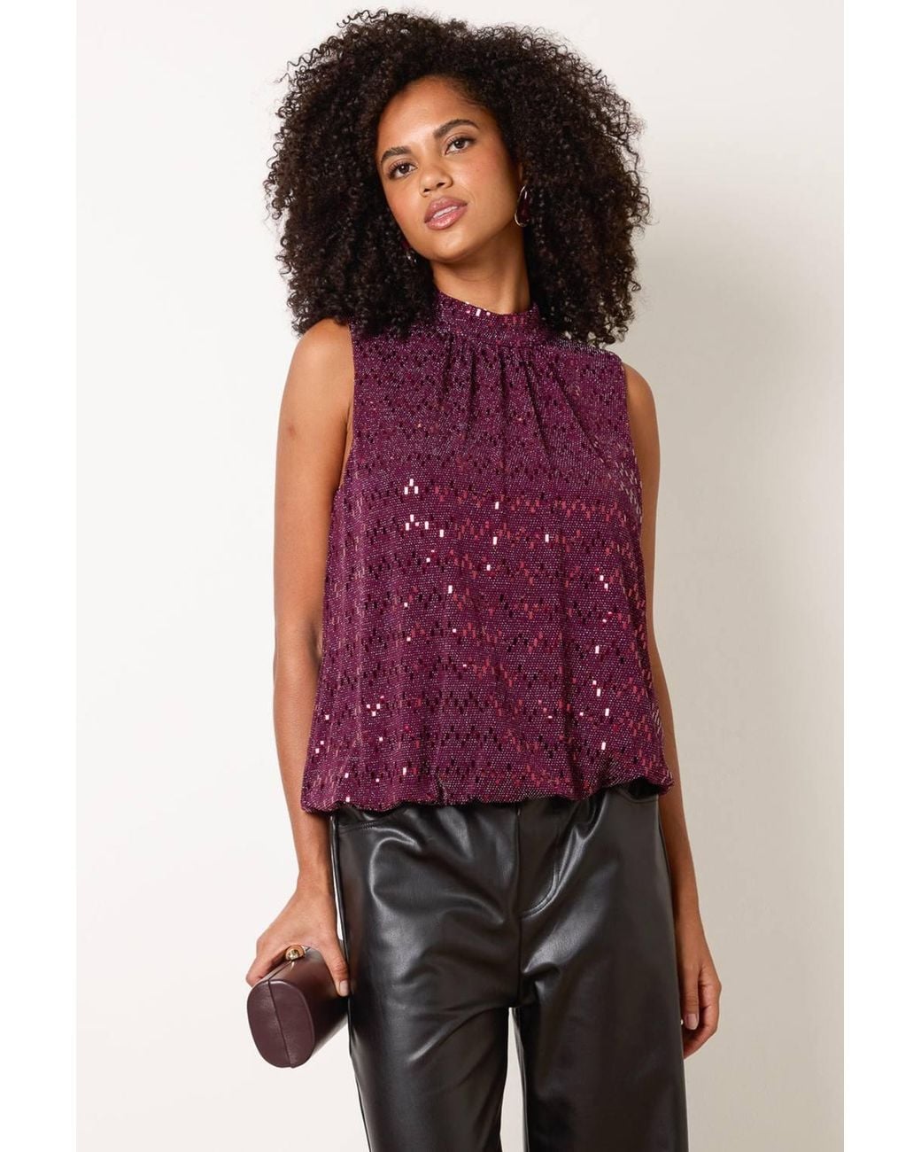 Blue Vanilla Purple Sleeveless Turtleneck Blouse