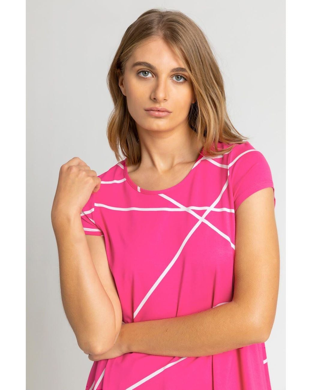 Roman Pink Linear Print Hanky Hem Top