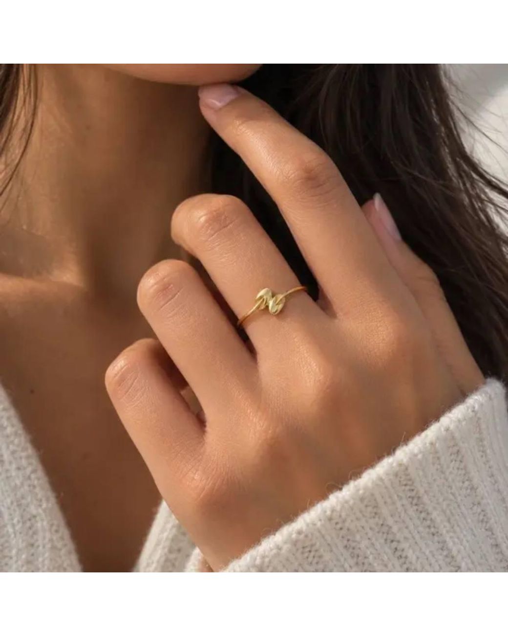 Raina Jewels Metallic 22Ct Double Leaf Ring Matte & Polished Finish