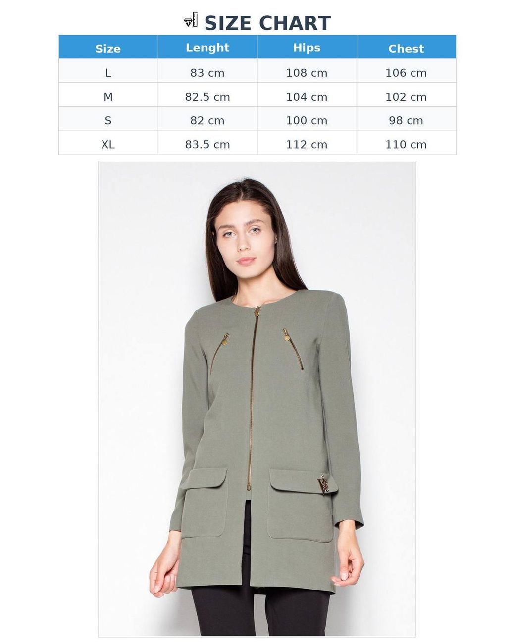 Love Lace Gray Straight Zip Coat With Slit Pockets