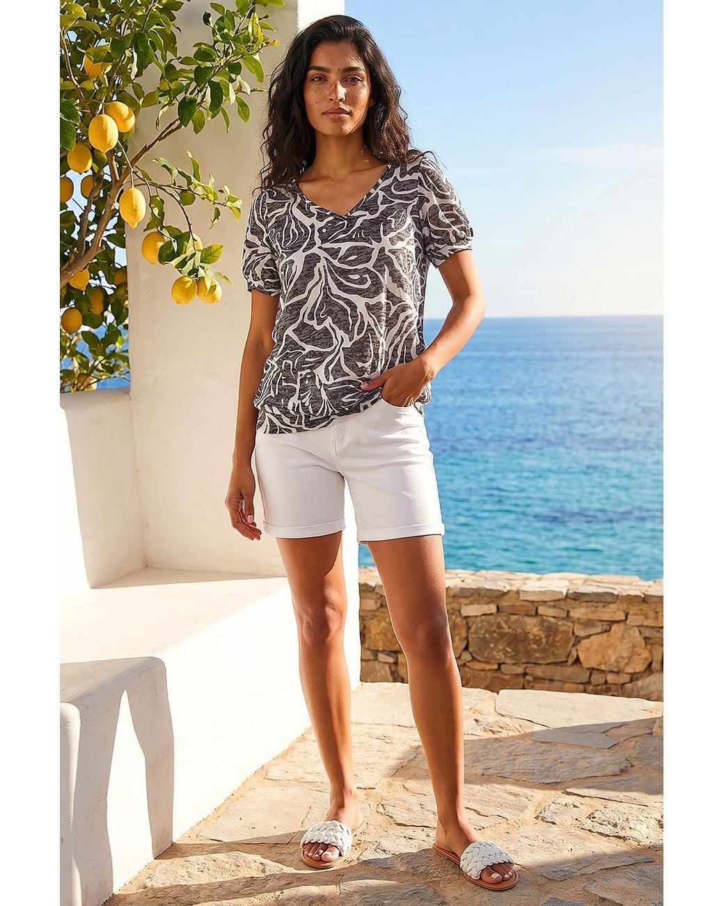 Roman Black Floral Burnout Print Blouson Top