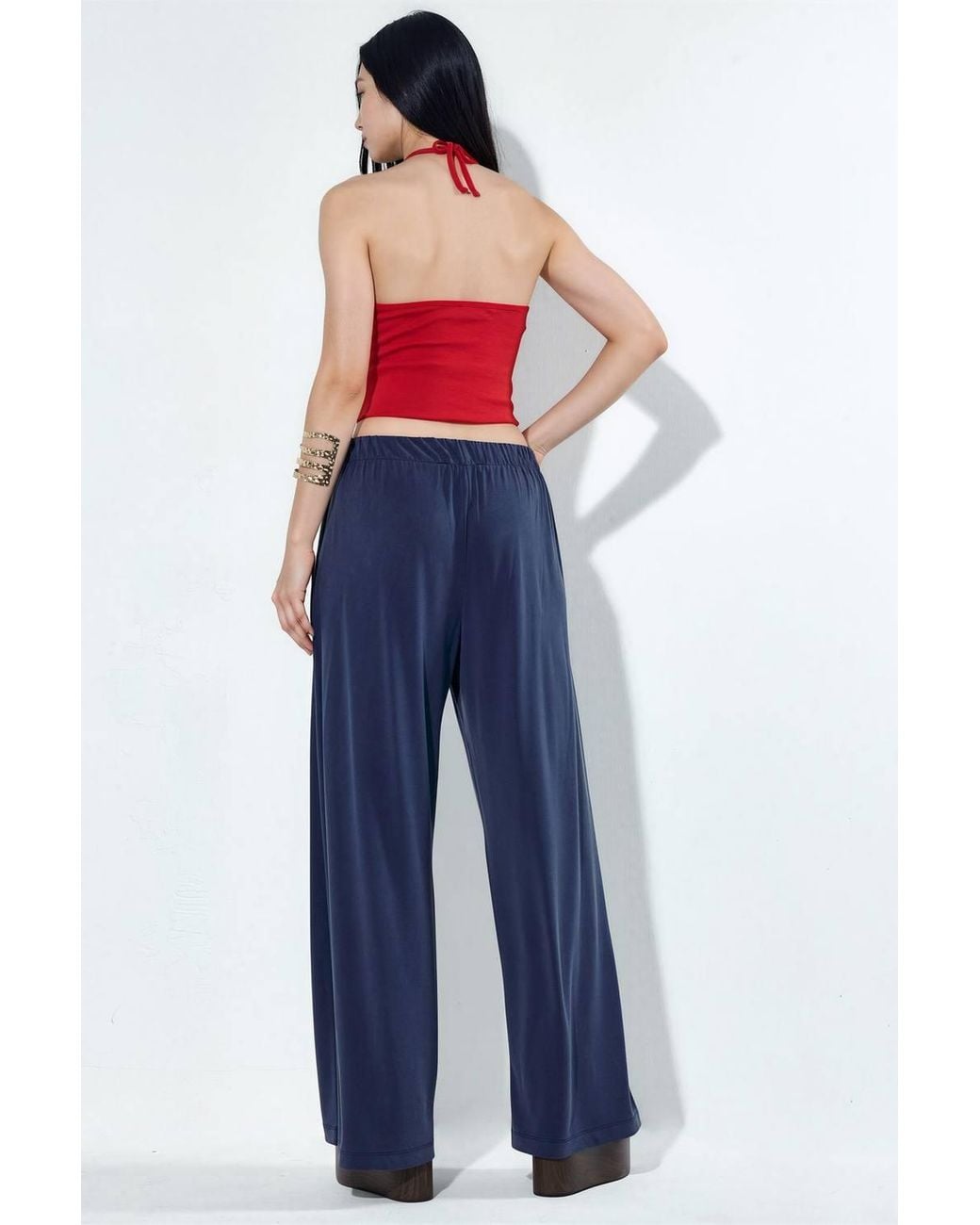 Busem Blue Pleated Wide Leg Pants With Pockets