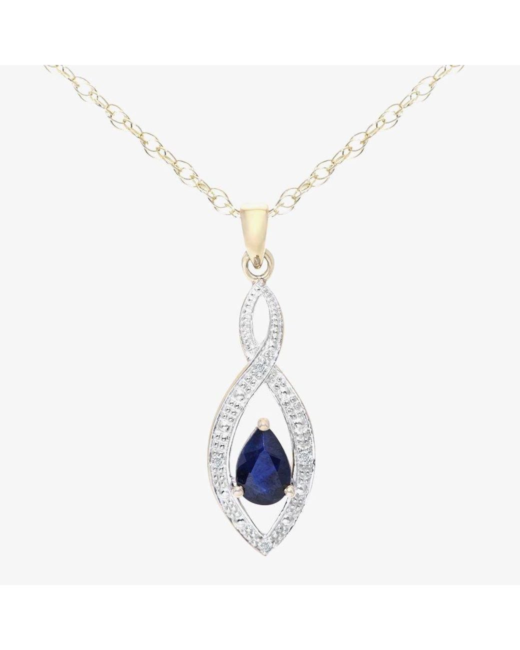 T.H.Baker White 9Ct Sapphire & Diamond Set Pendant Necklace Pp03616Y Sa