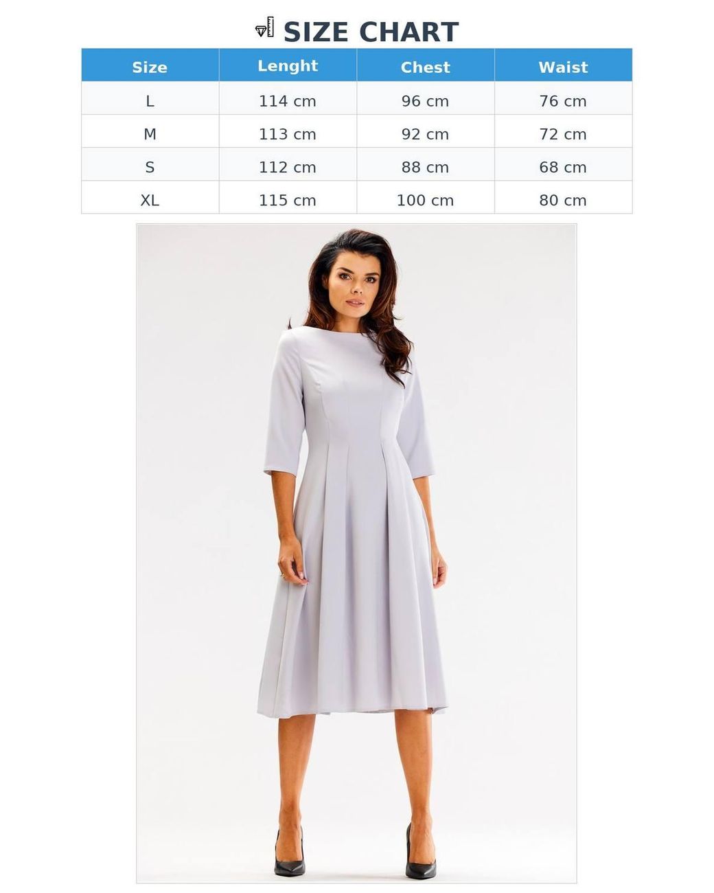 Love Lace Gray Flared Boat Neck Dress With 3/4 Sleeves