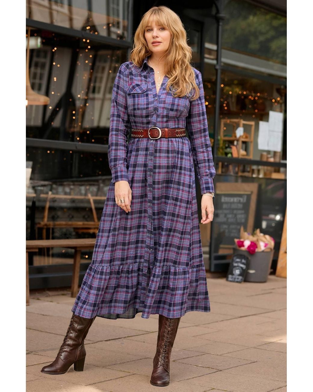 Joe Browns Purple Western Check Button Through Maxi Dress