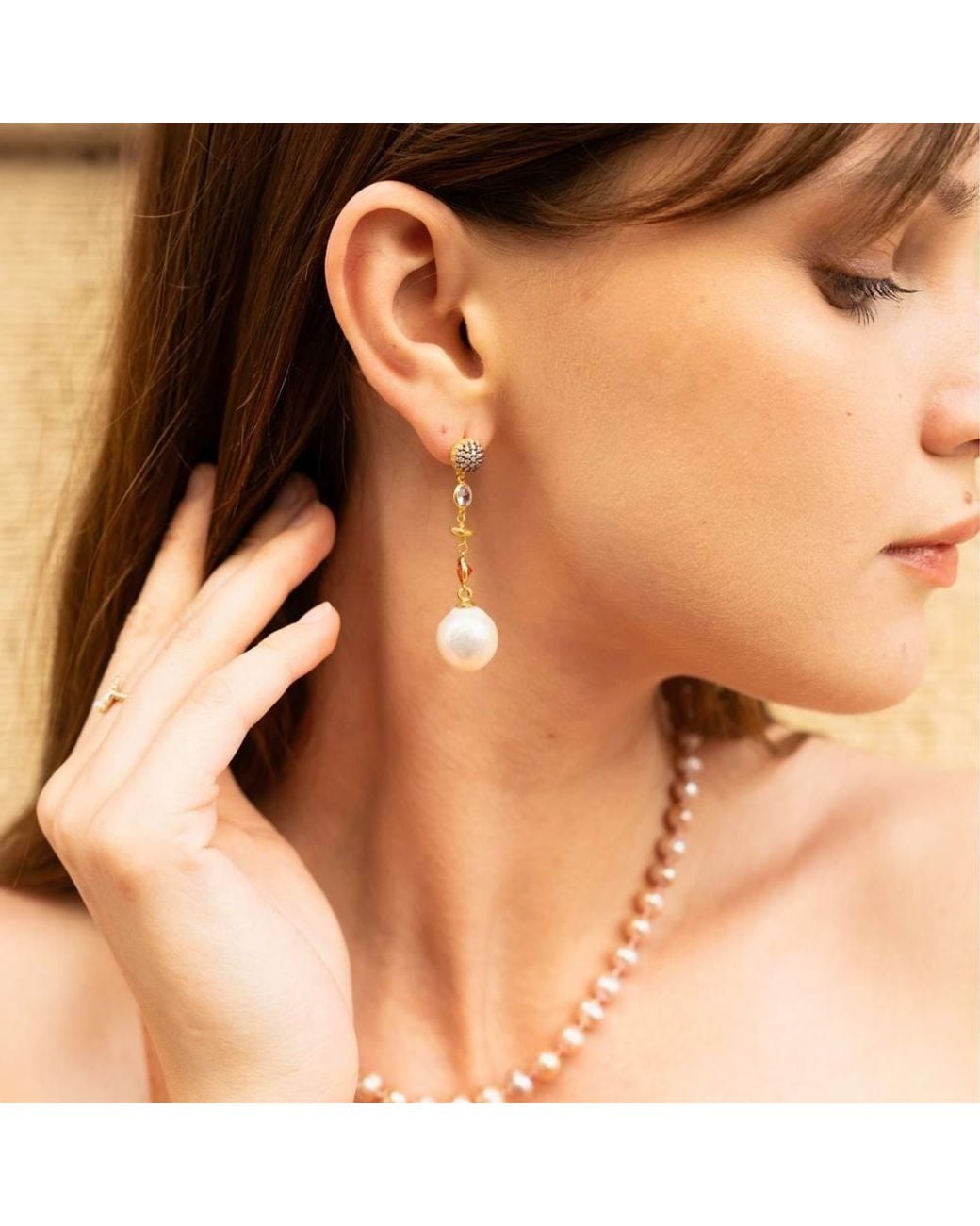 Spero London Metallic Chunky Baroque Pearl Drop Sterling Earring