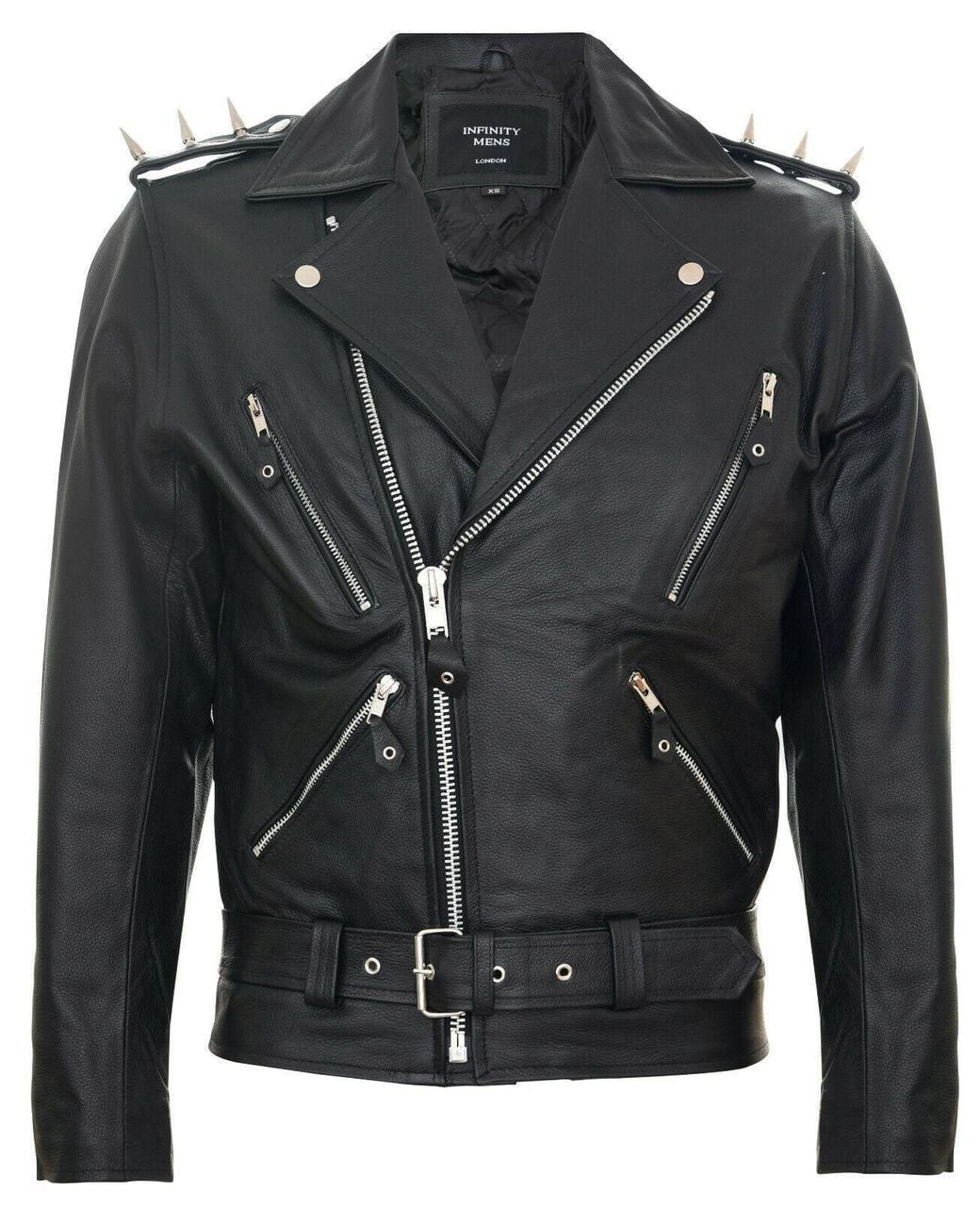 Infinity Leather Black Brando Ghostrider" Spiked Leather Biker Jacket for men