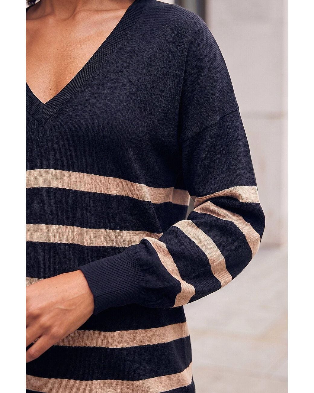 Roman Blue Stripe V-Neck Boyfriend Knit Jumper