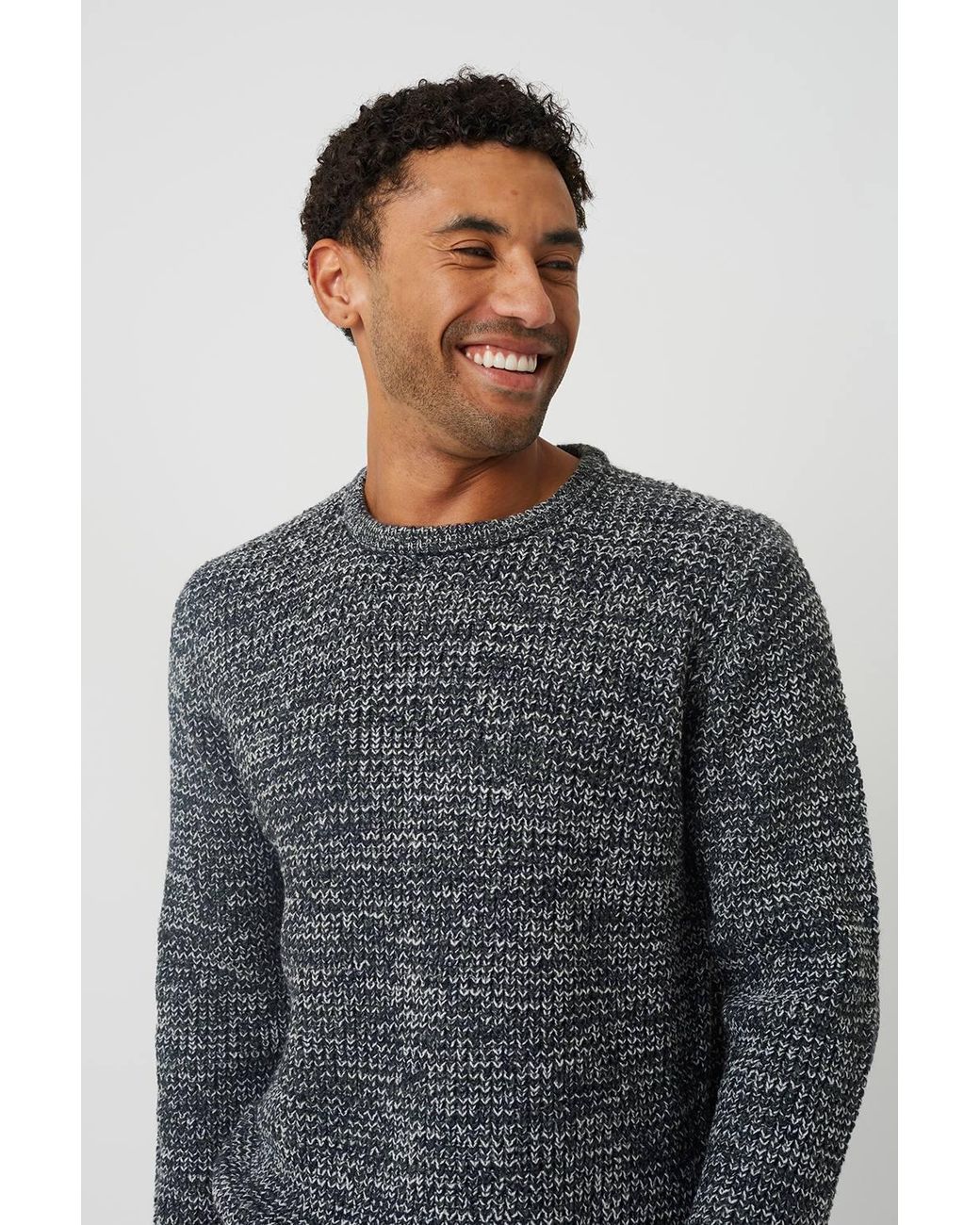 Brave Soul Gray Crew Neck Textured Knit Jumper for men