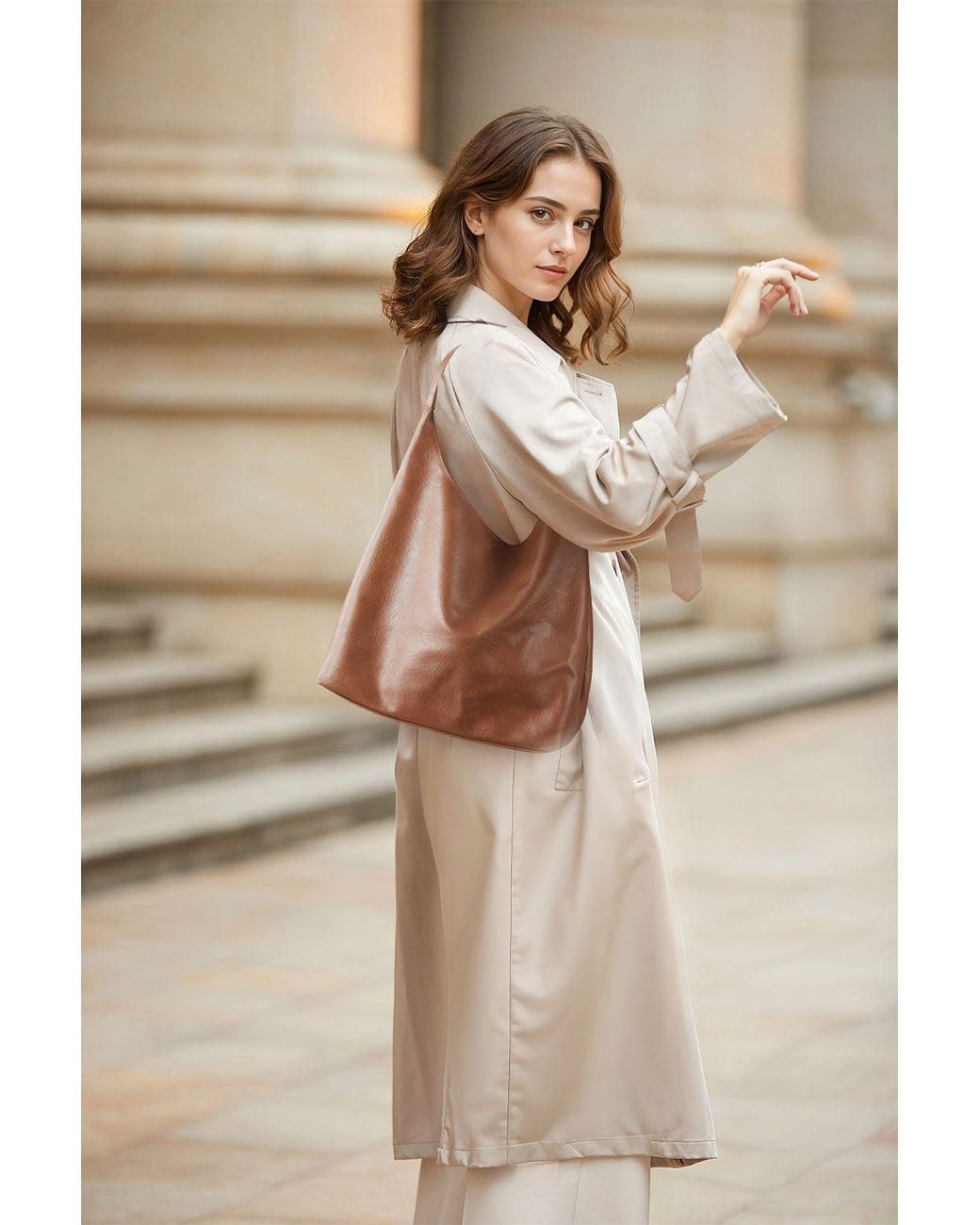 MODISHION Brown Soft Pu Leather Tote Bag