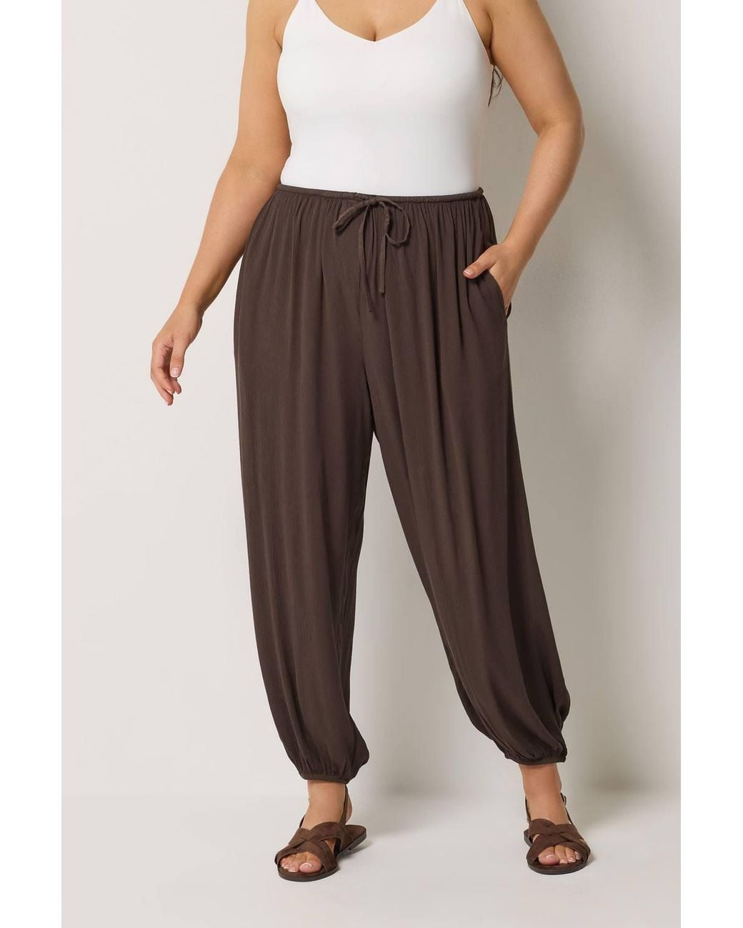 Yours Brown Cuffed Balloon Trousers