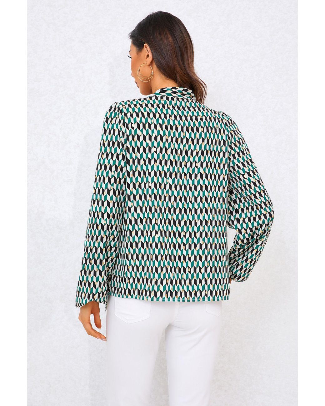 FS Collection Blue Geo Print Side Tie Blouse Top