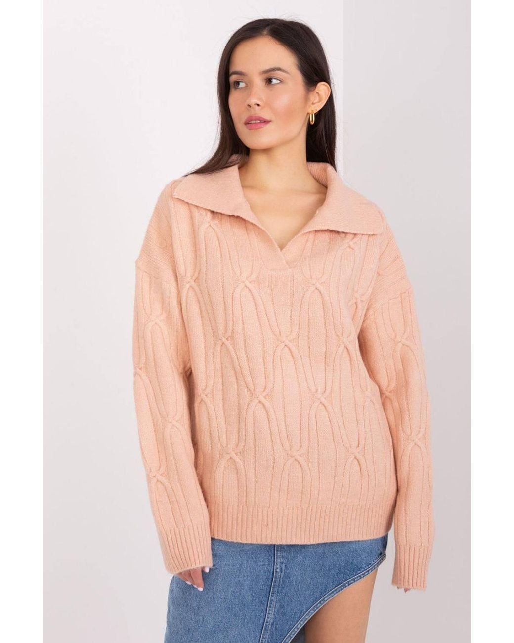 Love Lace Blue Variegated Acrylic Long Sleeve Collared Sweater Style 188273