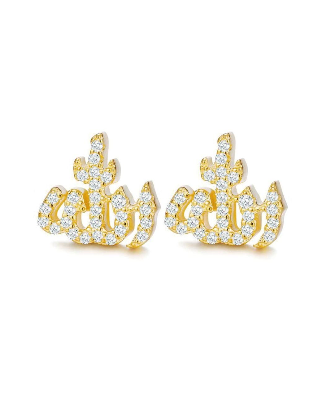 Jewelco London Metallic 14K-Plated Cz Pave Allah Stud Earrings 10.5Mm