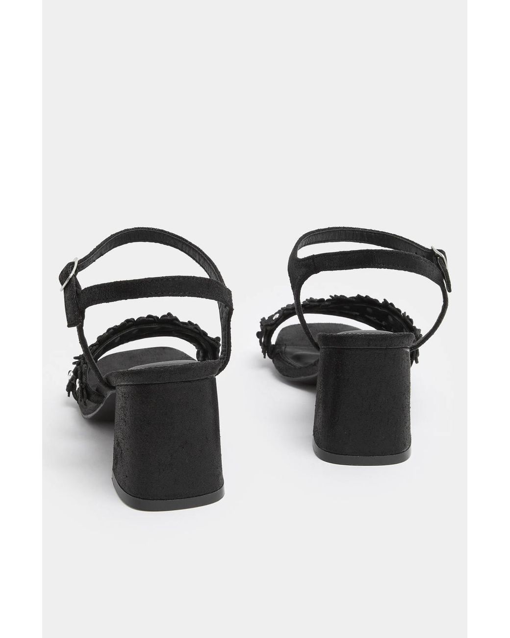 Yours Black Floral Block Heel Sandals