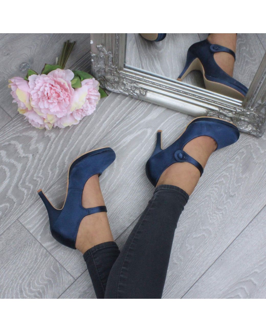 AJVANI Blue High Heel Mary Jane Court Shoes
