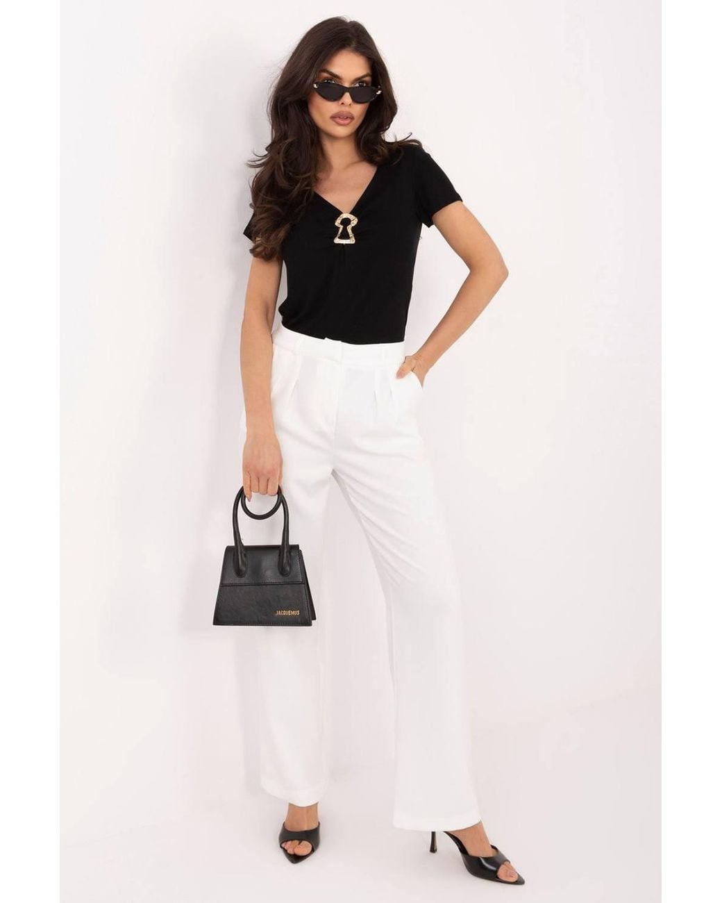 Love Lace Black Fitted V Neck Short Sleeve Blouse With Metal