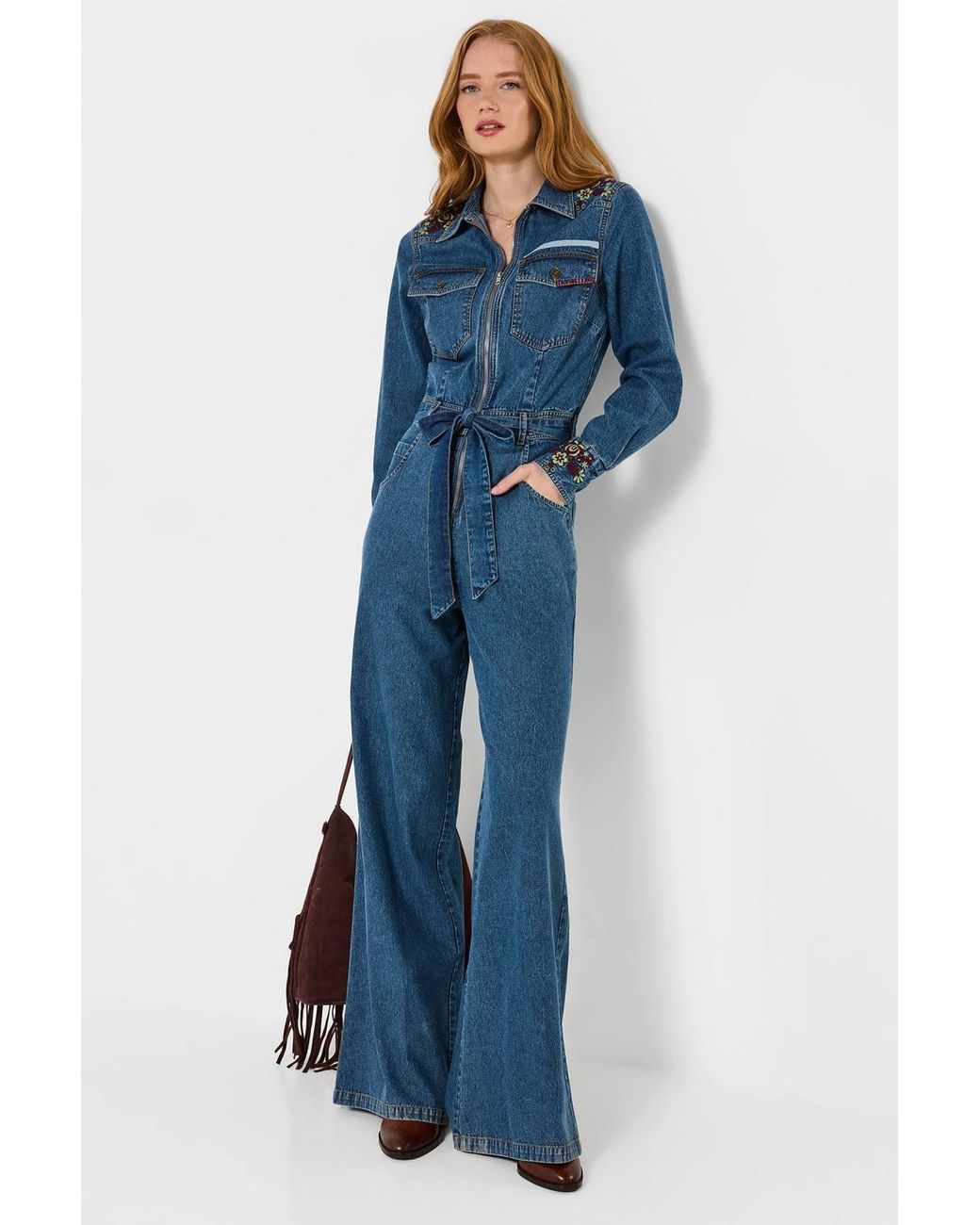 Joe Browns Blue Goldie Embroidered Denim Jumpsuit