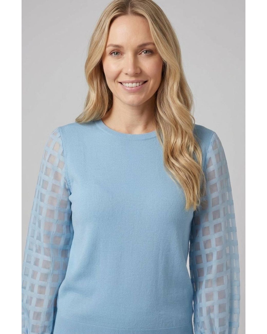 Izabel London Blue Semi Sheer Textured Sleeve Knit Top