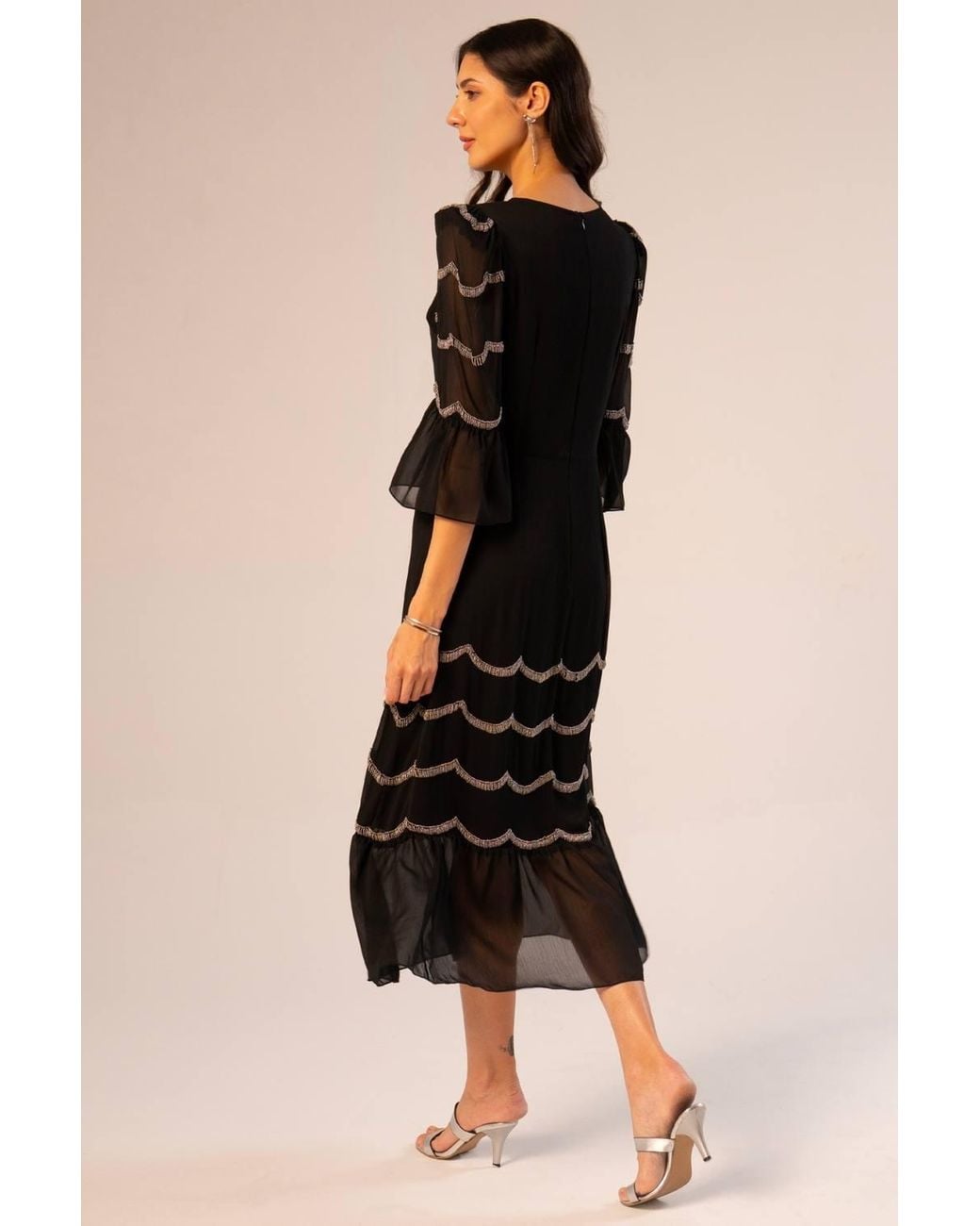 Rose & Nancy Black Georgie-Scalloped-Embellished-Dress