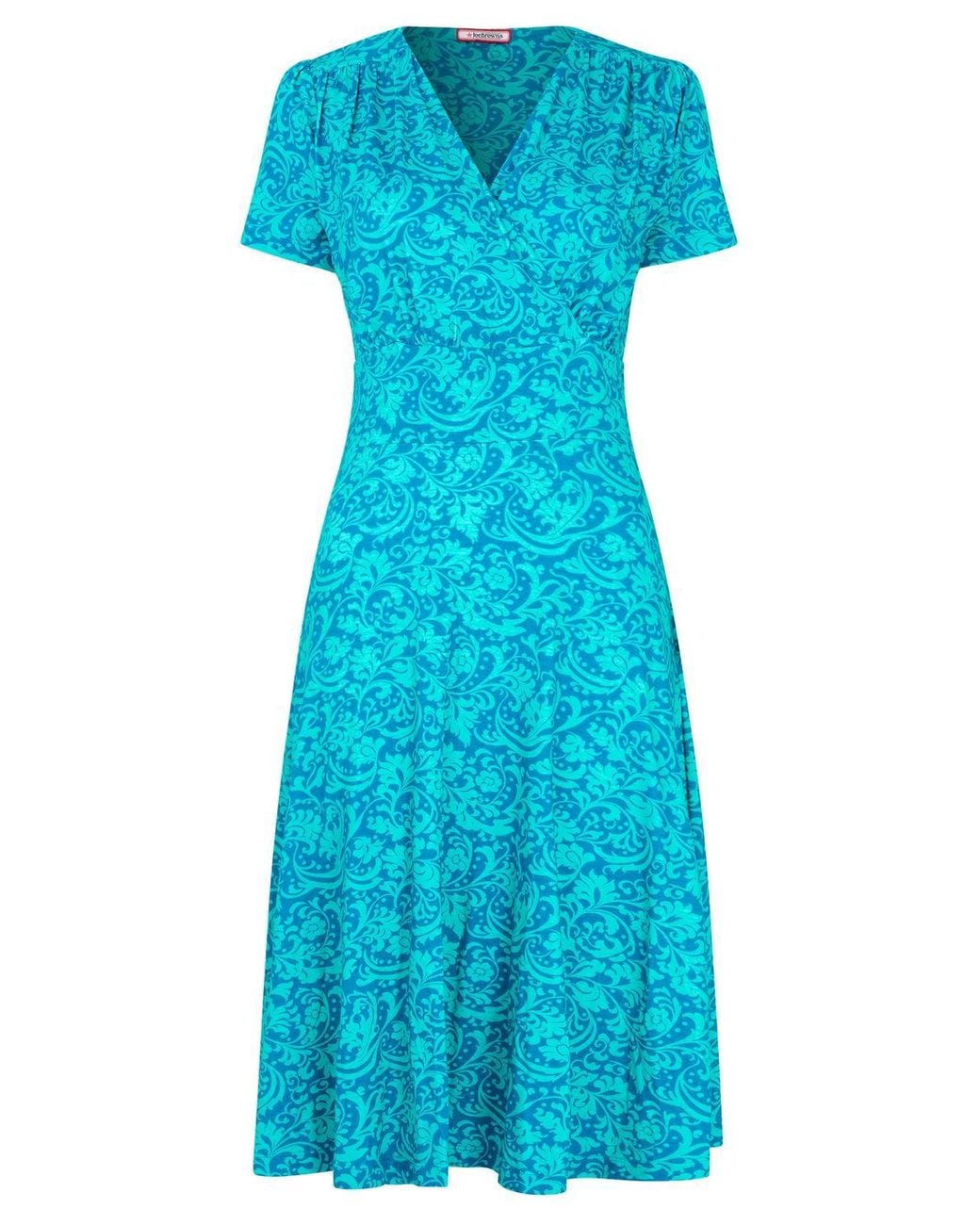 Joe Browns Blue Wrap Neck Jersey Dress With Floaty Hem & Underbust Seam