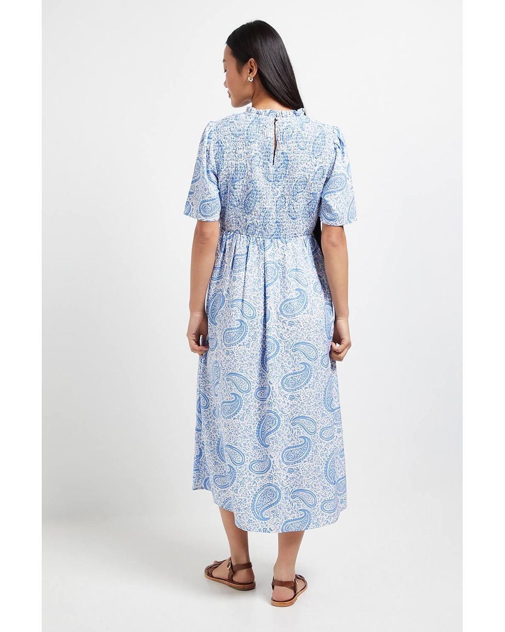 Dorothy Perkins Blue Petite Paisley Shirred Bodice Drop Waist Midi Dress