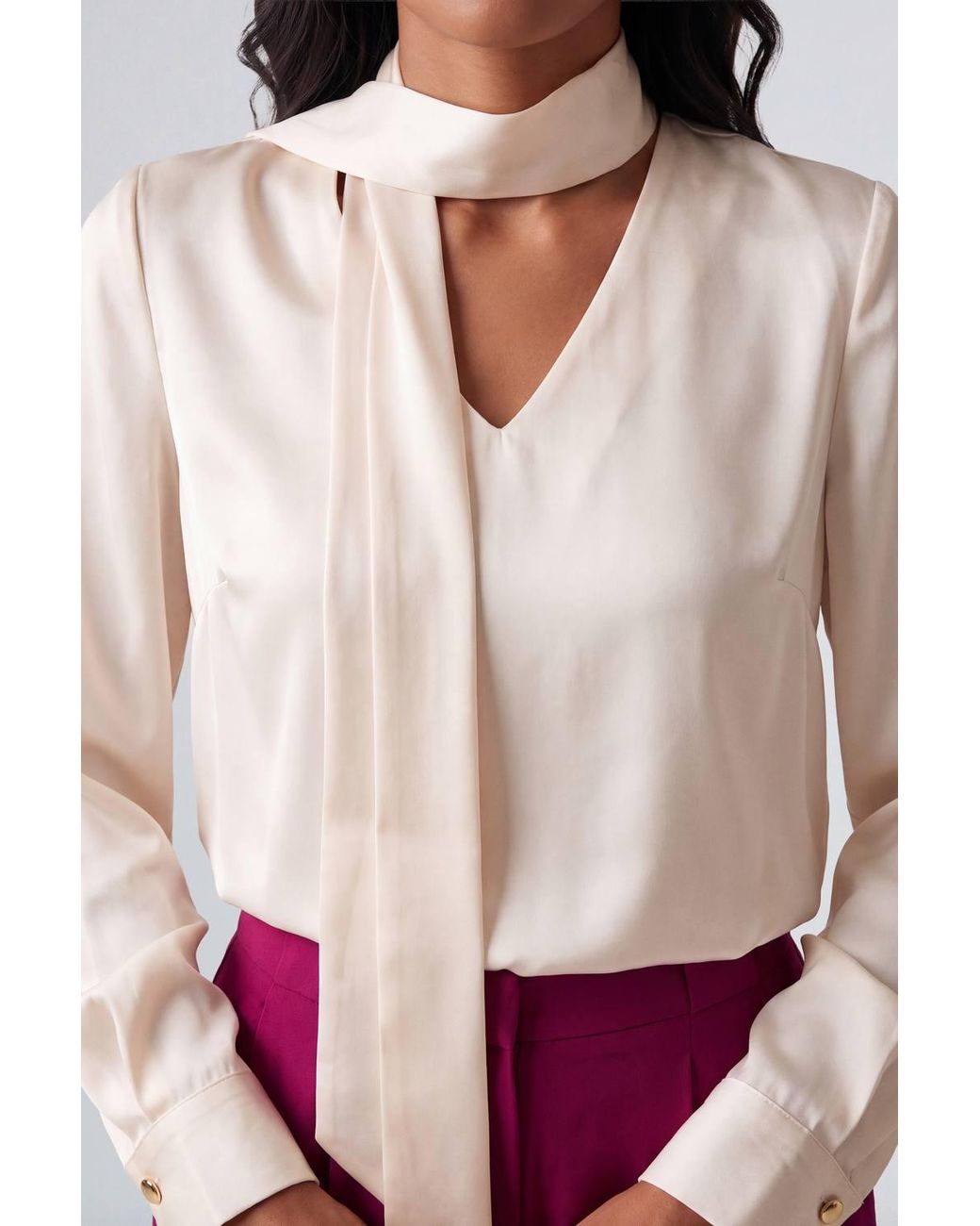 PRINCIPLES Natural Fluid Satin Scarf Detail Blouse