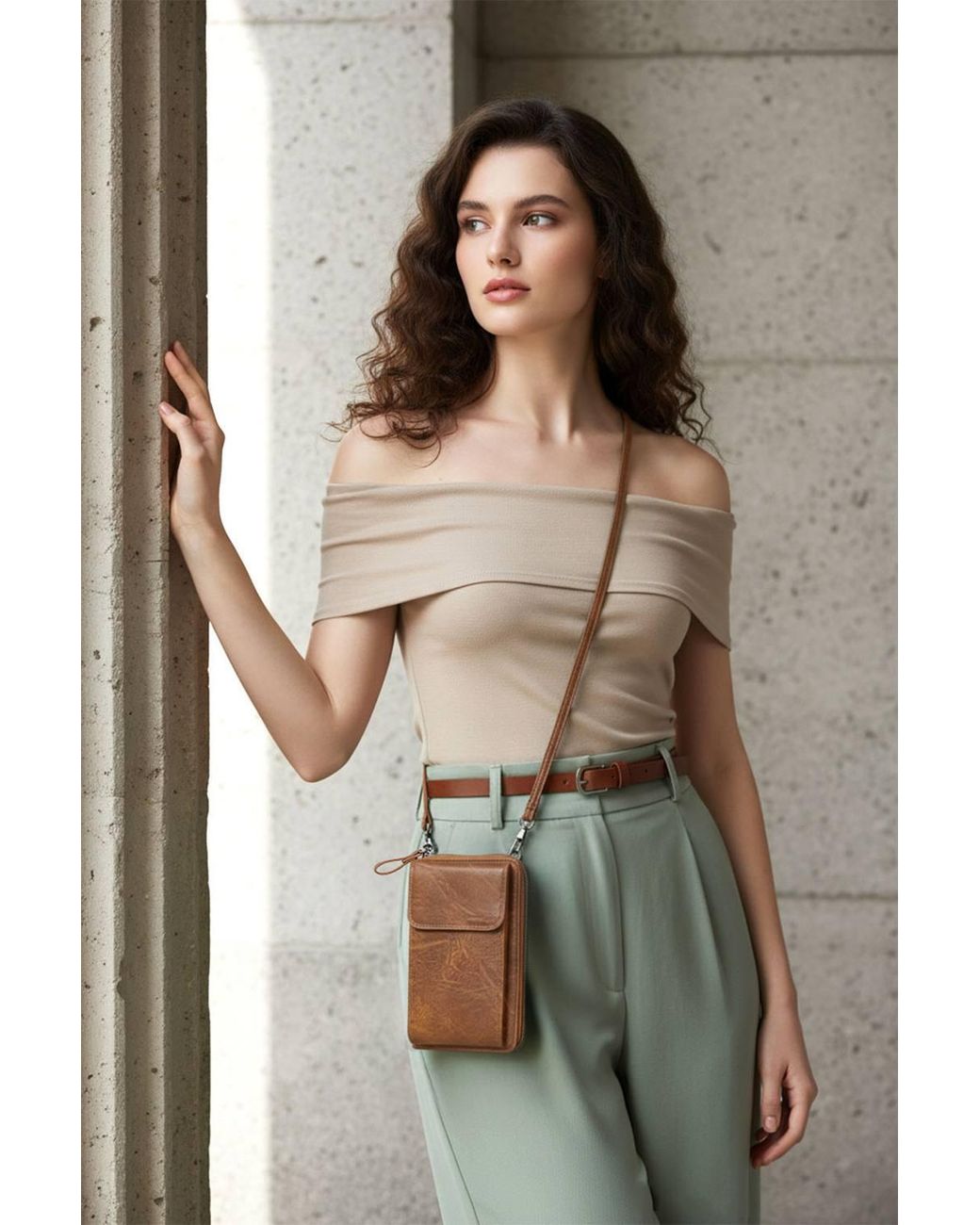 MODISHION Brown Pu Leather Crossbody Phone Bag With Adjustable Strap