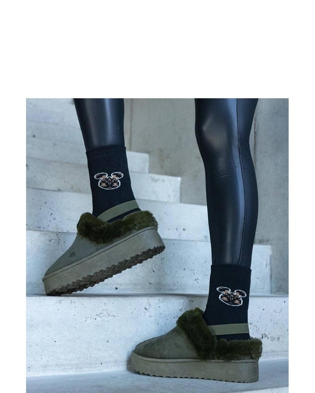 Love Lace Blue Warm Winter Fur Platform Slippers With Heel Elastic Strap
