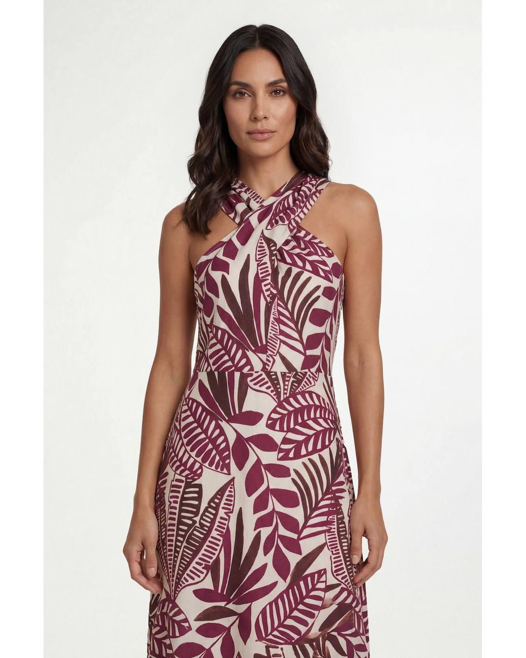 Wallis Blue Palm Print Twist Neck Maxi Dress