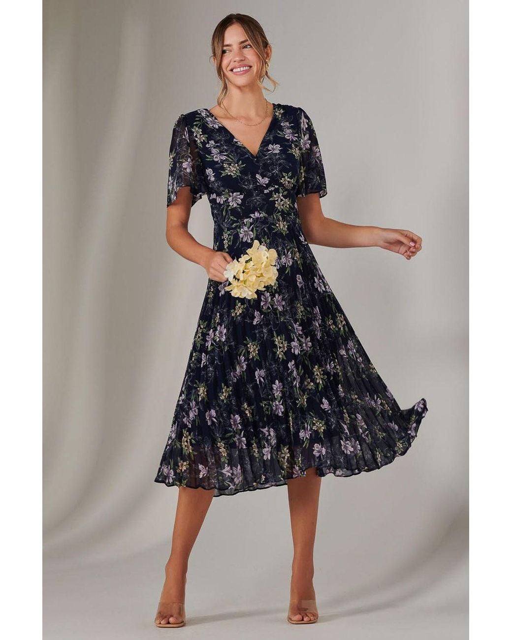 Jolie Moi Blue Chiffon Pleated Wrap Midaxi Dress