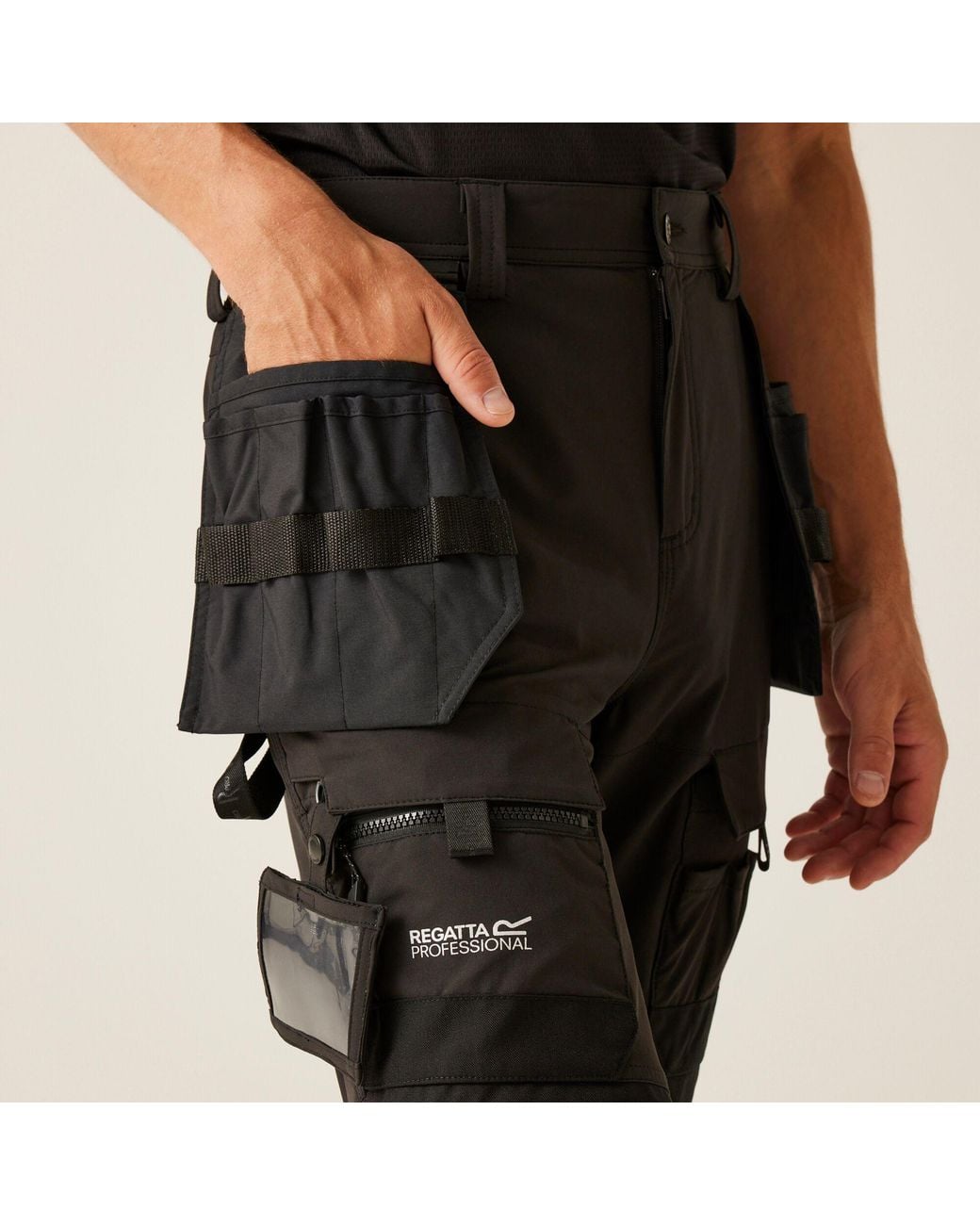 Regatta Black Hi-Vis X-Pro Stretch Holster Work Trousers for men