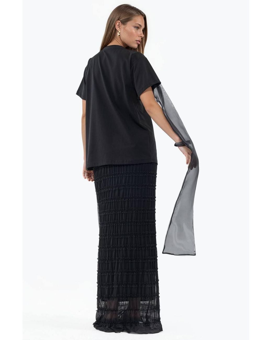 Msn-Collection Black Cotton T-Shirt With Large Bow Detail
