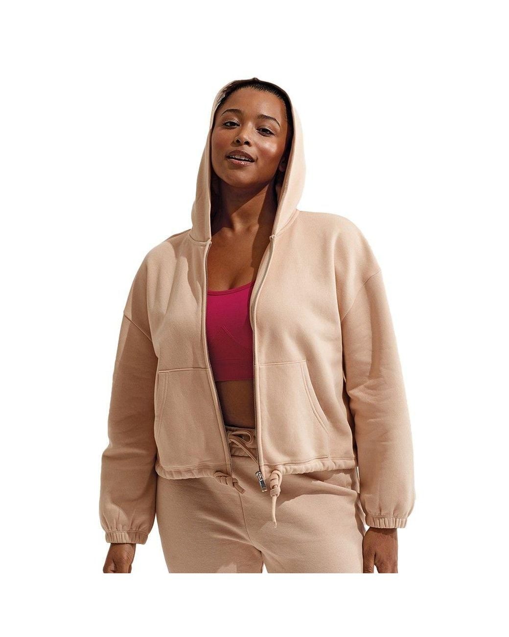 Tridri Natural Cropped Oversized Full Zip Hoodie