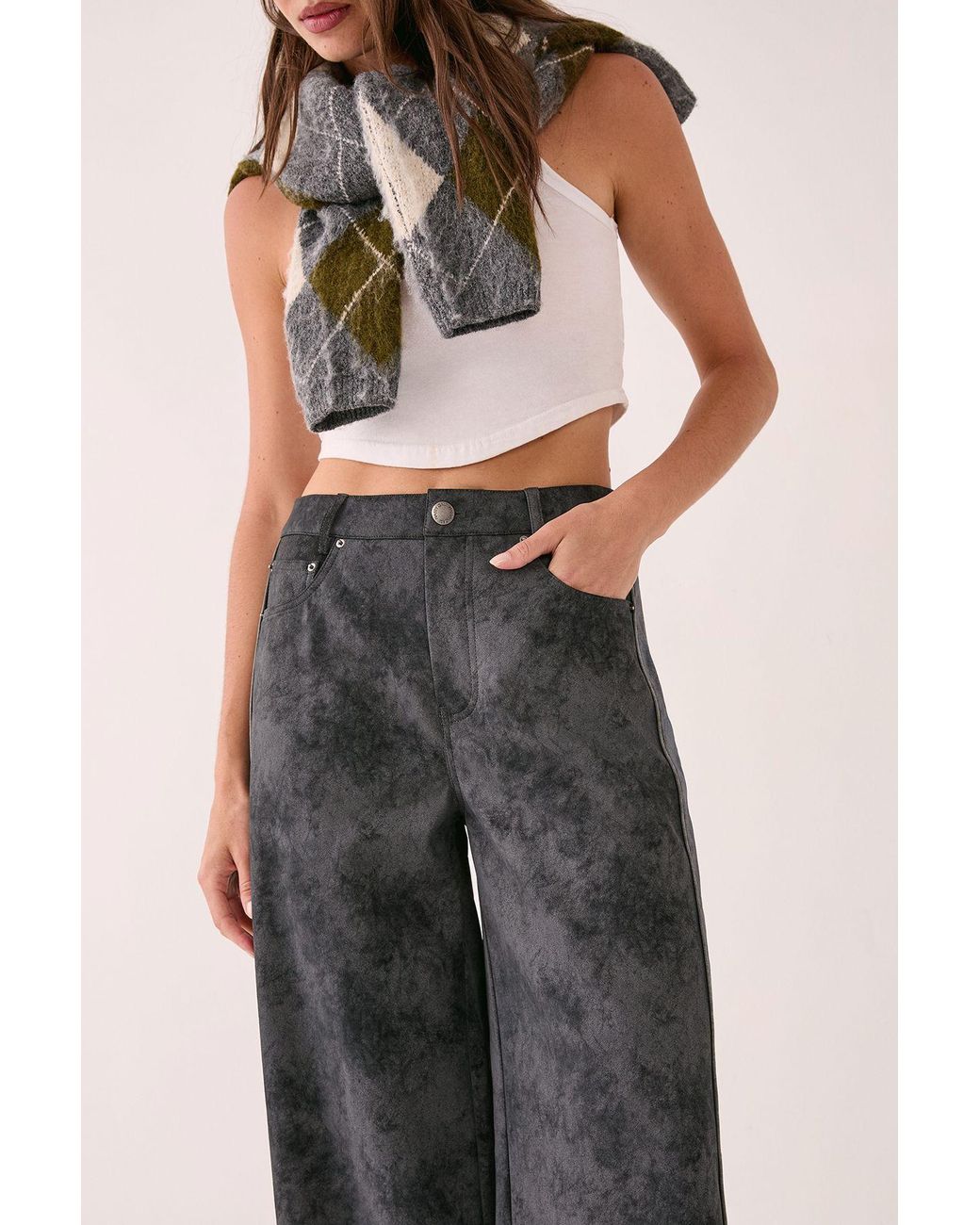 Nasty Gal Multicolor Distressed Faux Leather Panelled Trouser