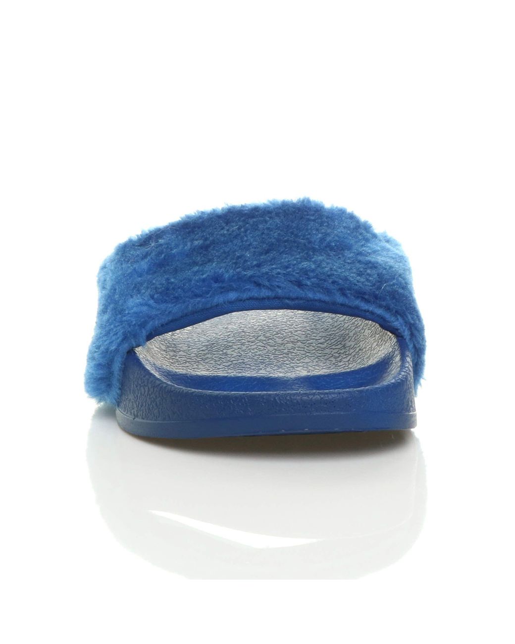 AJVANI Blue Flat Heel Faux Fur Flip Flop Sandals Sliders