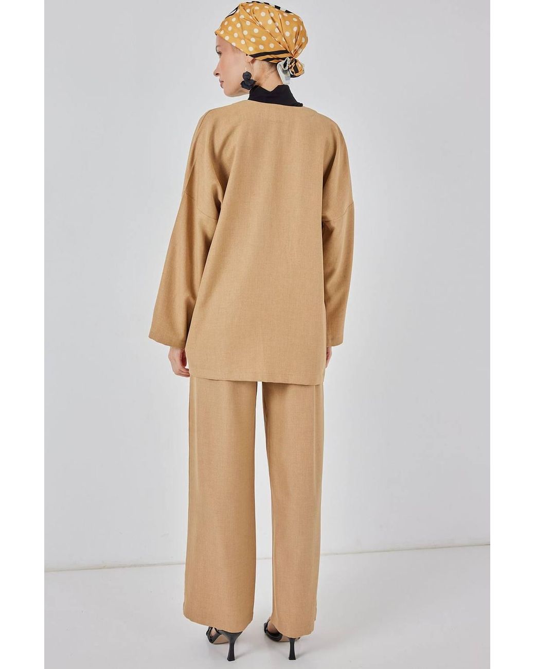 Bigdart Natural V-Neck Cardigan & Wide Leg Pants Set