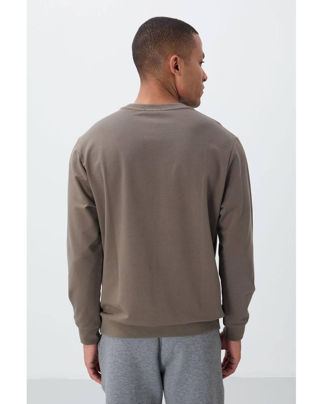 TOMMY LIFE Gray Printed Crew Neck Sweatshirt for men
